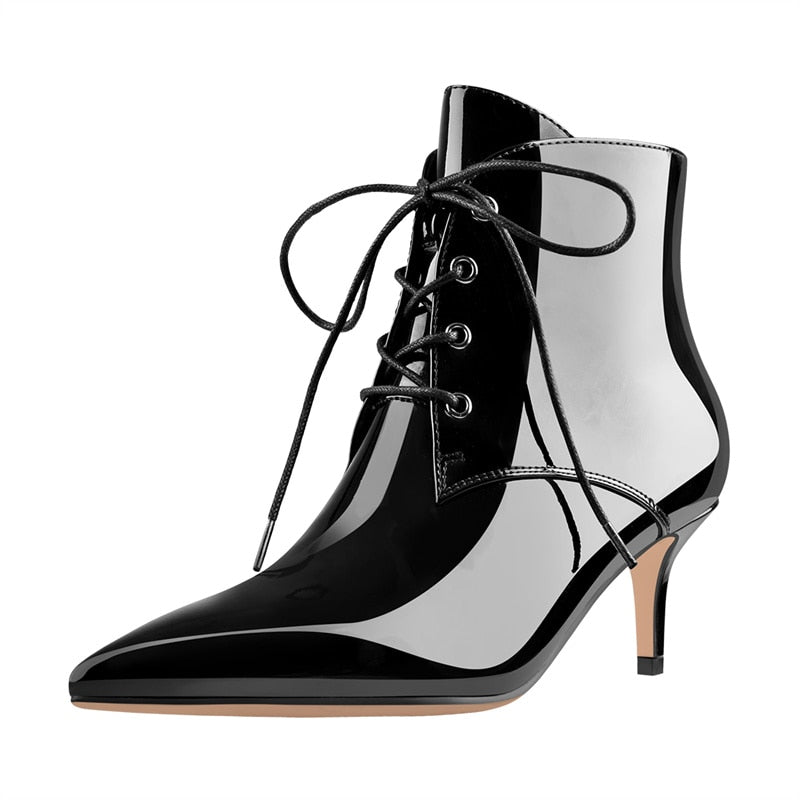 Ruth Lezz Pointed Toe Lace-up Kitten Heel Booties