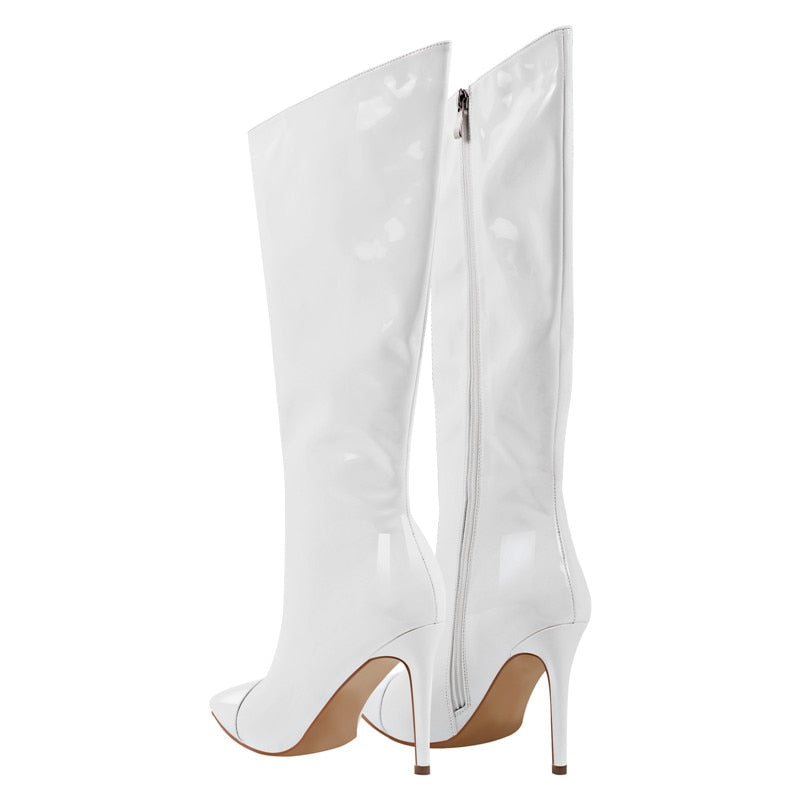 Queen Tia White Stiletto Knee High Boots