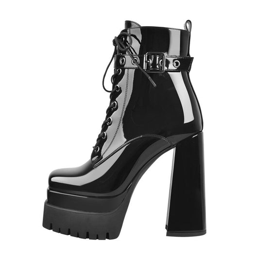 Vera Similitude Square Toe Platform Ankle Boots