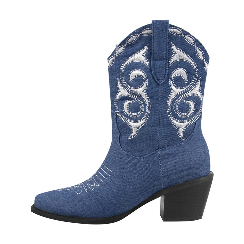 Dora Jar Embroidered Cowboy Ankle Boots