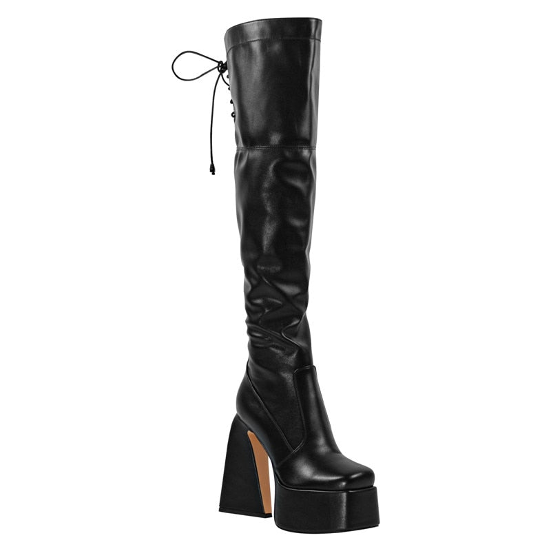 Queen Rita Over The Knee Square Toe Boots