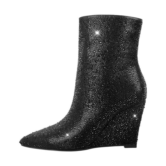 Dora Jar Pointed Toe Wedge Rhinestone Boots