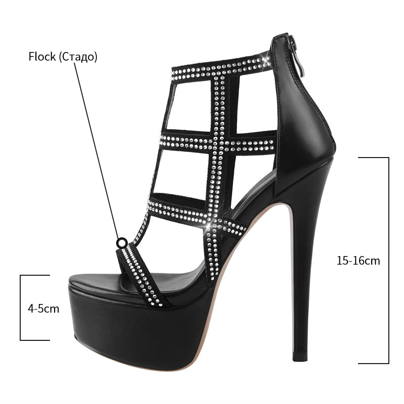 Amie Thyst Platform Peep Toe Rhinestone Sandals