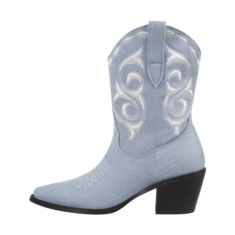 Dora Jar Embroidered Cowboy Ankle Boots