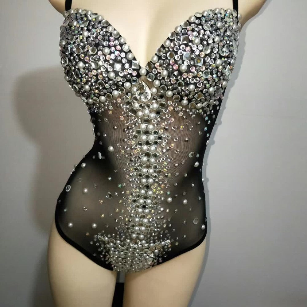 Sparkly Silver Crystals Bodysuit