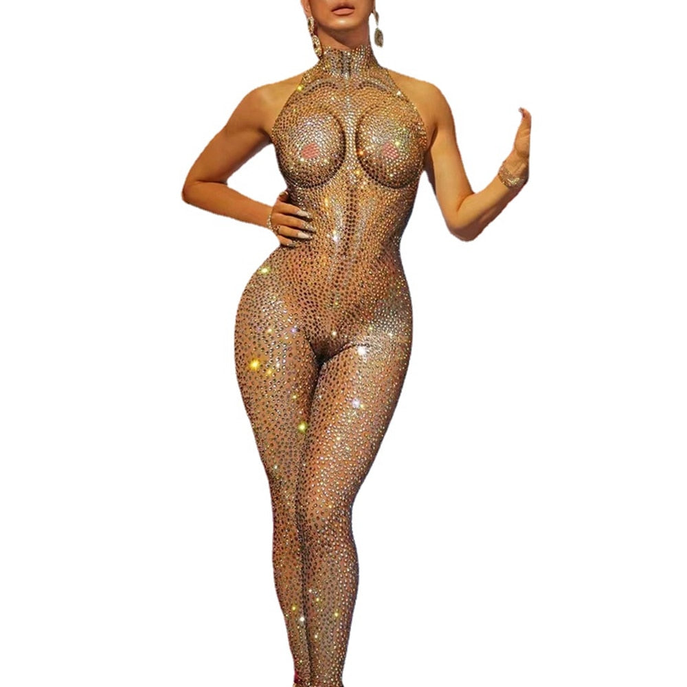 Naked Feeling Sparkly Rhinestones Jumpsuit