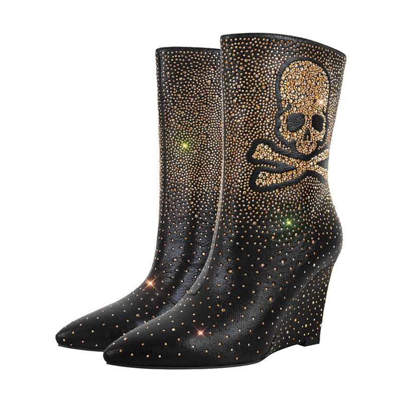 Siri Price Skull Wedge Ankle Boots