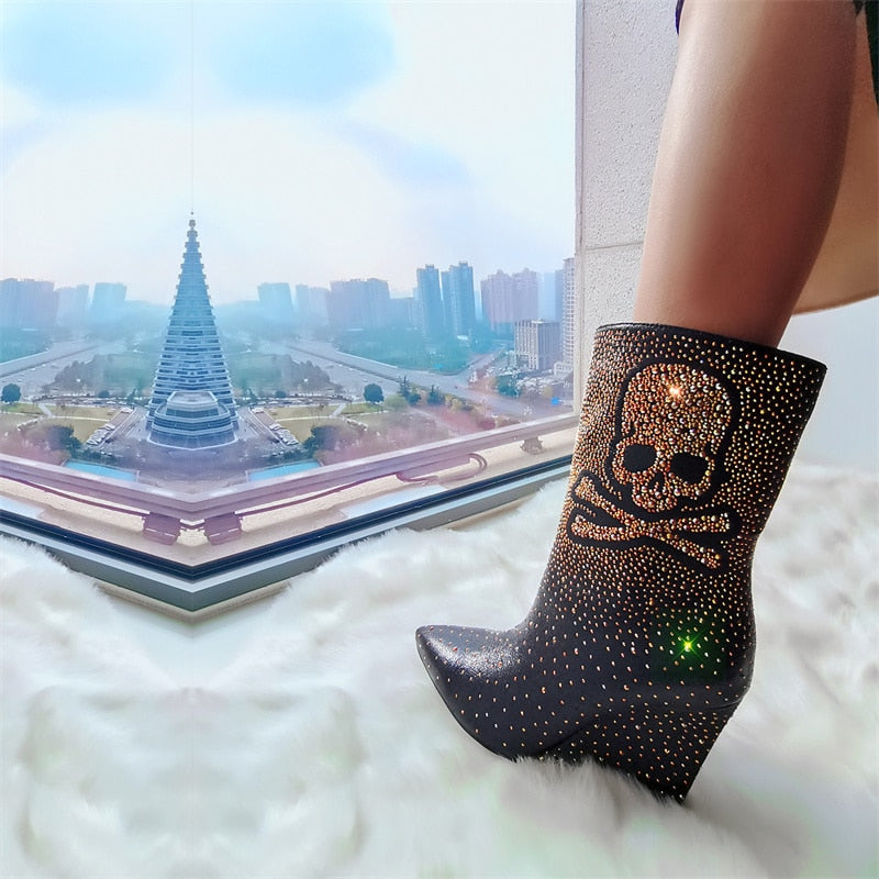 Siri Price Skull Wedge Ankle Boots