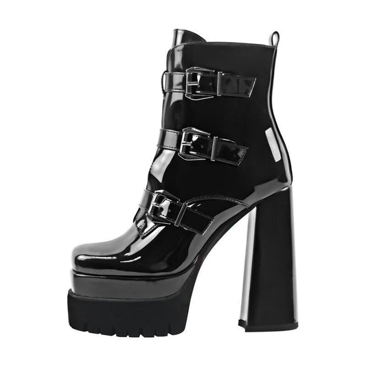 Dee Lister Black Square Toe Platform Boots