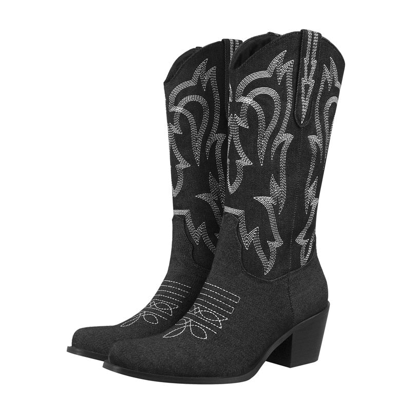 Cliff Hanger Mid-Calf Embroidered Western Boots