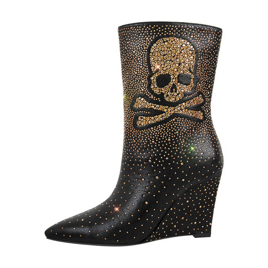 Siri Price Skull Wedge Ankle Boots