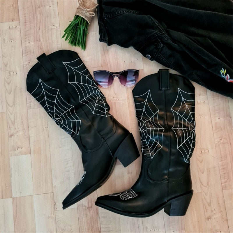 Spider Webs Western Boots