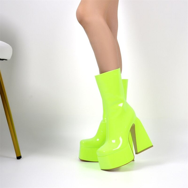 Green with Envy: Chunky Square-Toe Platform Ankle Boots