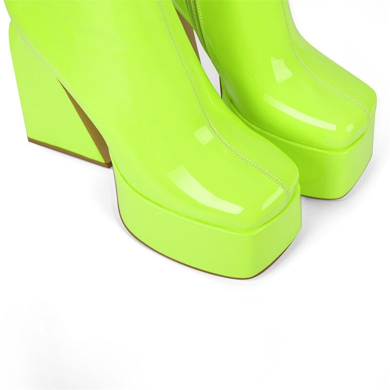 Green with Envy: Chunky Square-Toe Platform Ankle Boots