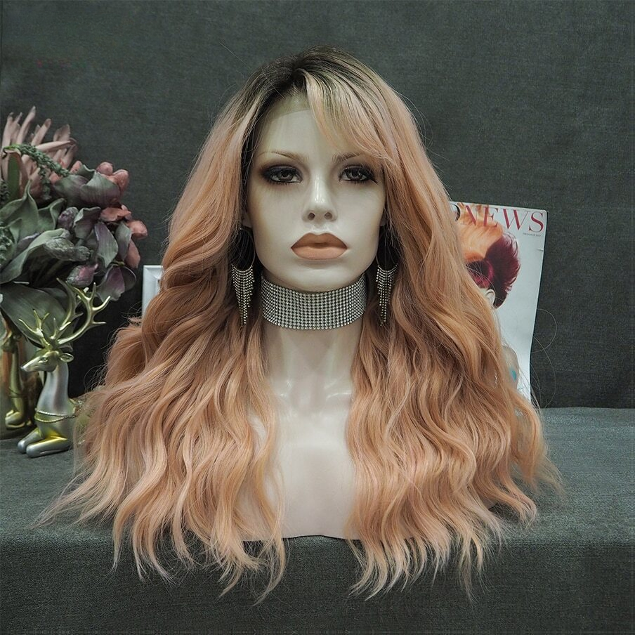 Vall Canno Peach Pink Wig With Bangs