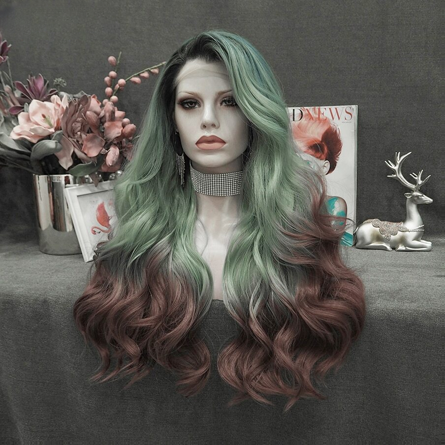 Vye Vacius Ombre Green Reddish Lace Front Wig