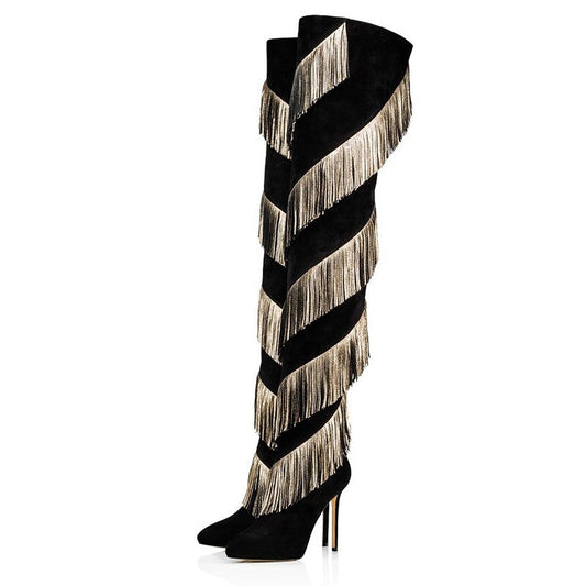 Tassel-Knee Tease: Pointed Fringe Boots for Drag Queens on the Rise!