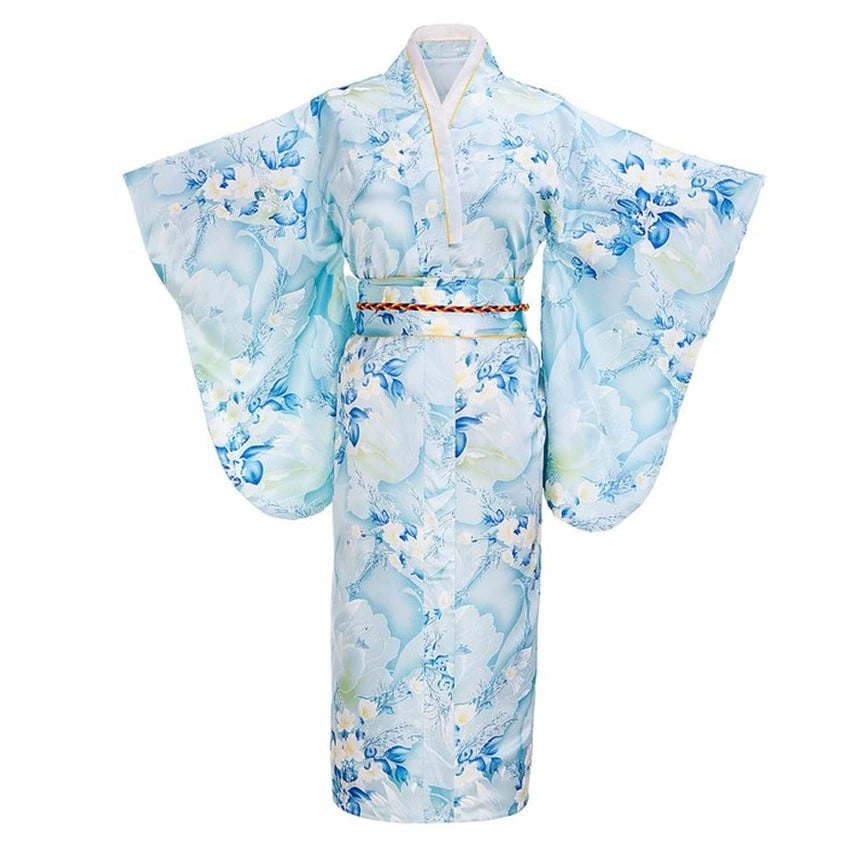 Silk Rayon Kimono With Obi Flower
