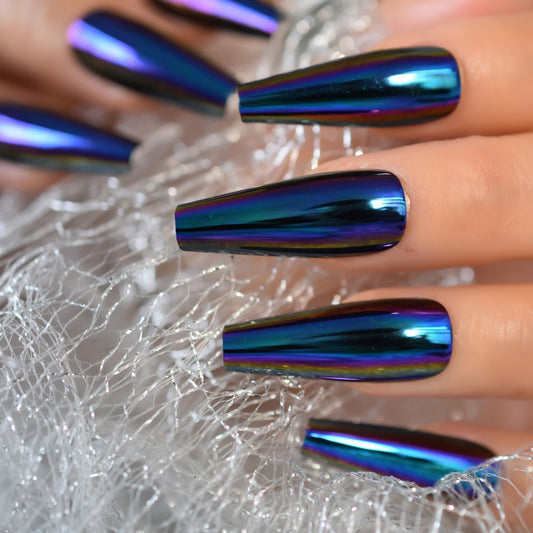 Laye Lo Chrome Blue Press On Nails