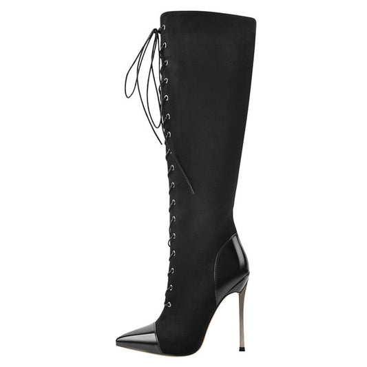 Karen Toomuch Over The Knee Flock Boots