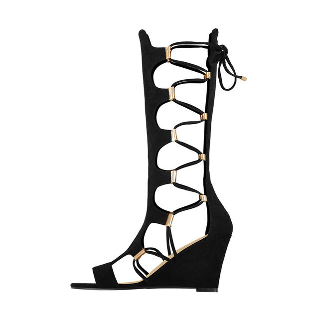 Portia Moniuss Lace Up Gladiator Wedge Sandal