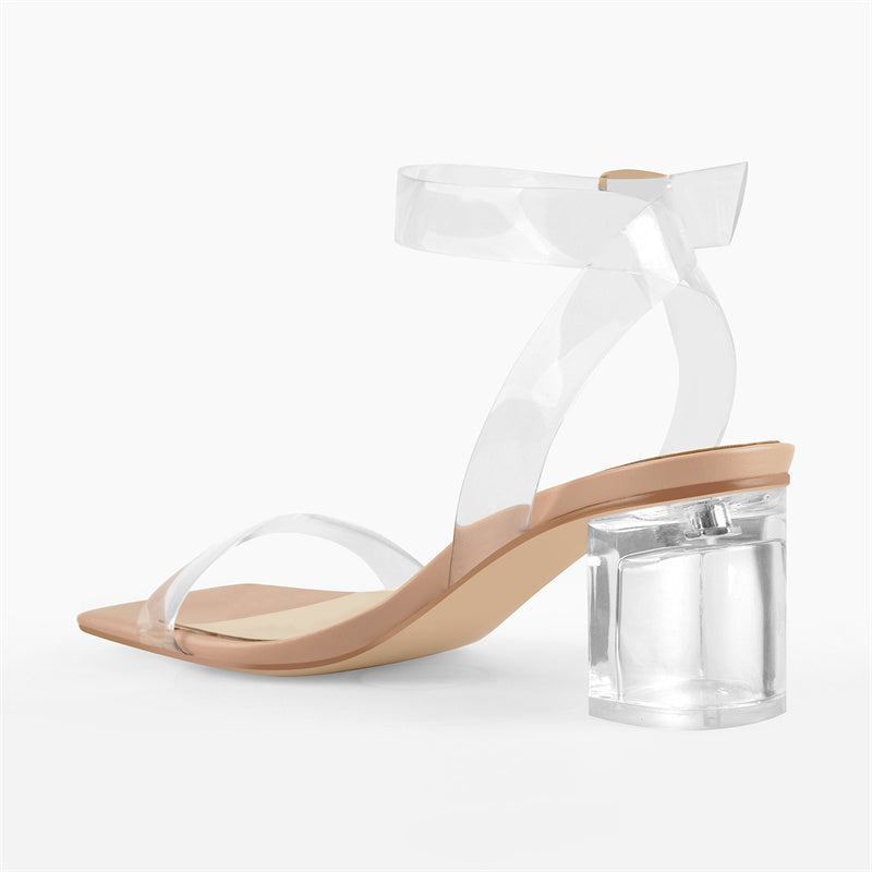 Raisa Titanic Clear Chunky Heels Sandals