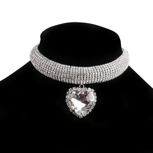 Sue Preem Crystal Heart Pendant Choker