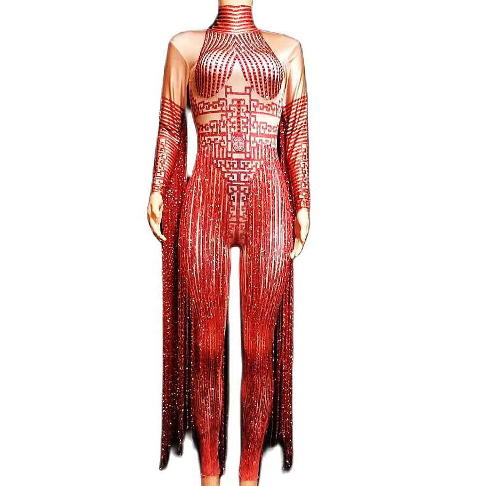 Ella Menterry Red Fringe Jumpsuit