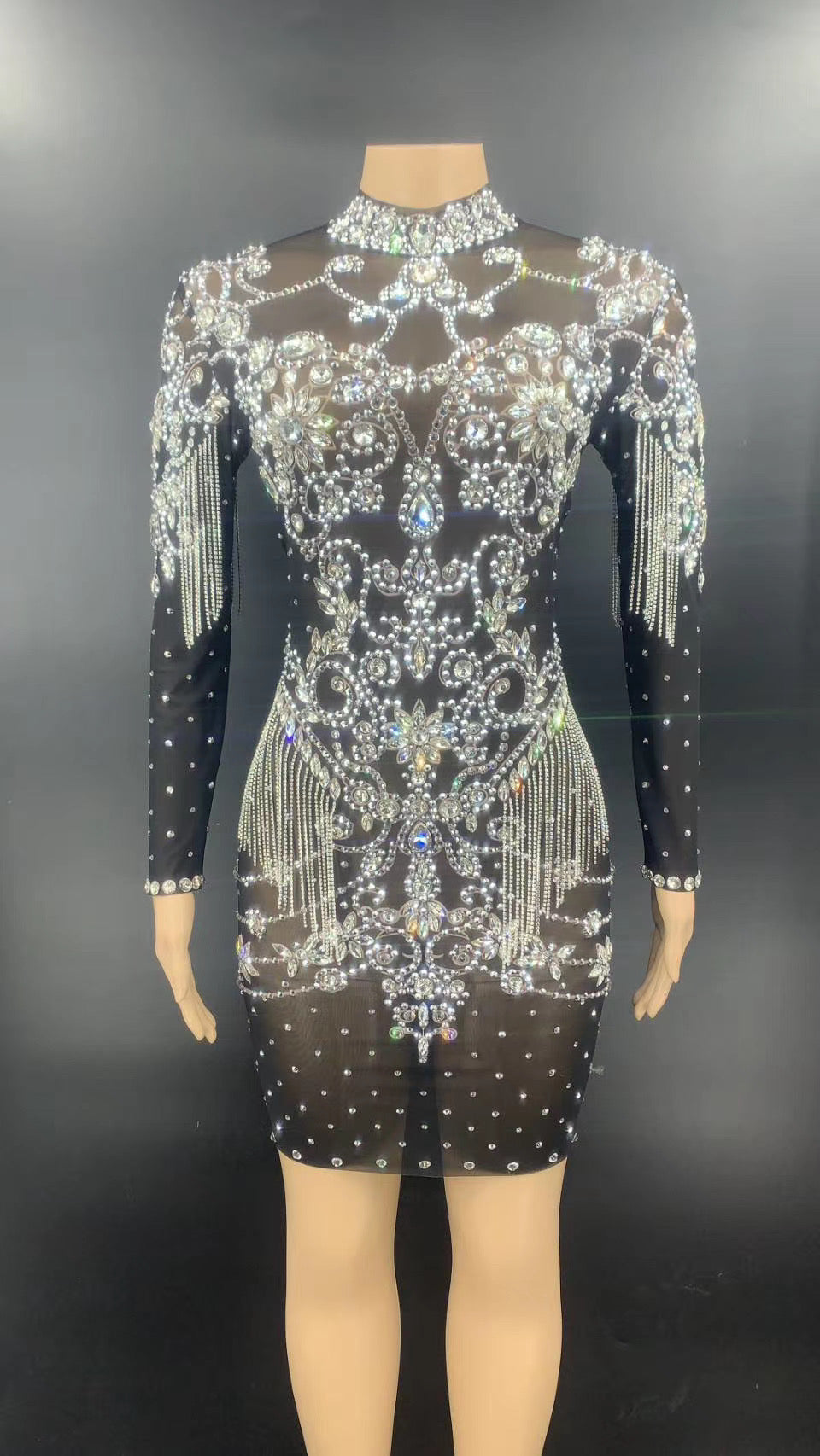 Black Phoenixxx Crystal Tassel Dress
