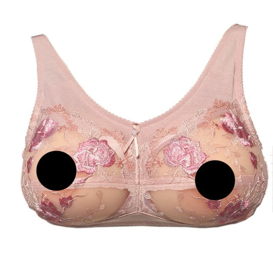 LY-VV See Through Pocket Bra with Silicone Breast Forms for Mastectomy  Crossdress Fill Artificial Boobs