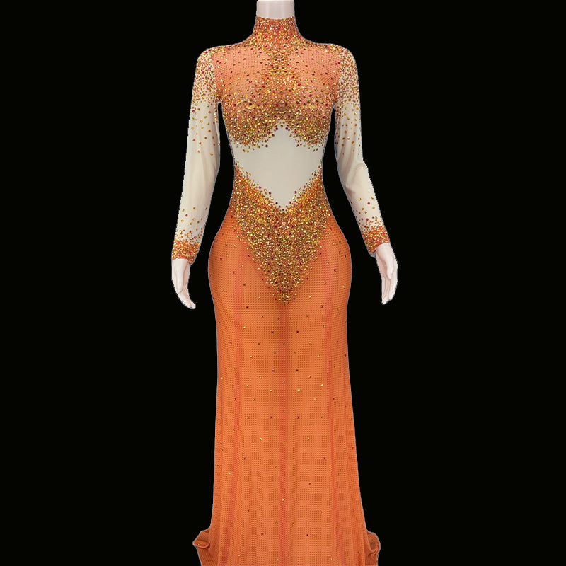 Heat-melting Rhinestone Detail Split Thigh Sheer Dress | SHEIN